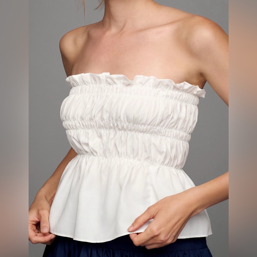 NWT Mare Mare Smocked Linen White Tube Top Size Large